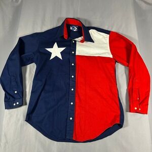 Texas Cotton Button Up Shirt Medium Blue Red White Excellent